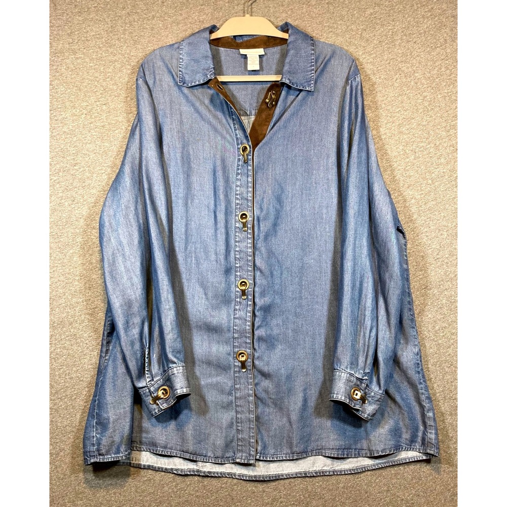 Soft Surrounds Blue Tencel Lyocell Clasp‎ Front Tunic Shirt Womens 1X 56640